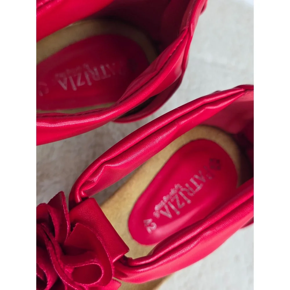 Patrizia by Spring Step Harlequin-R Red Floral Rosette Wedge Sandals EU 42 US 11